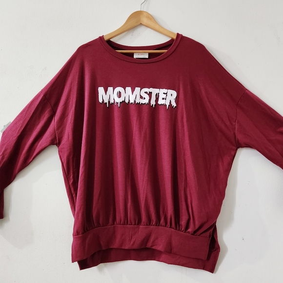 Women's Long Sleeves Graphic Sweater| Sizes Small Medium Large| Color Burgundy - Picture 4 of 9